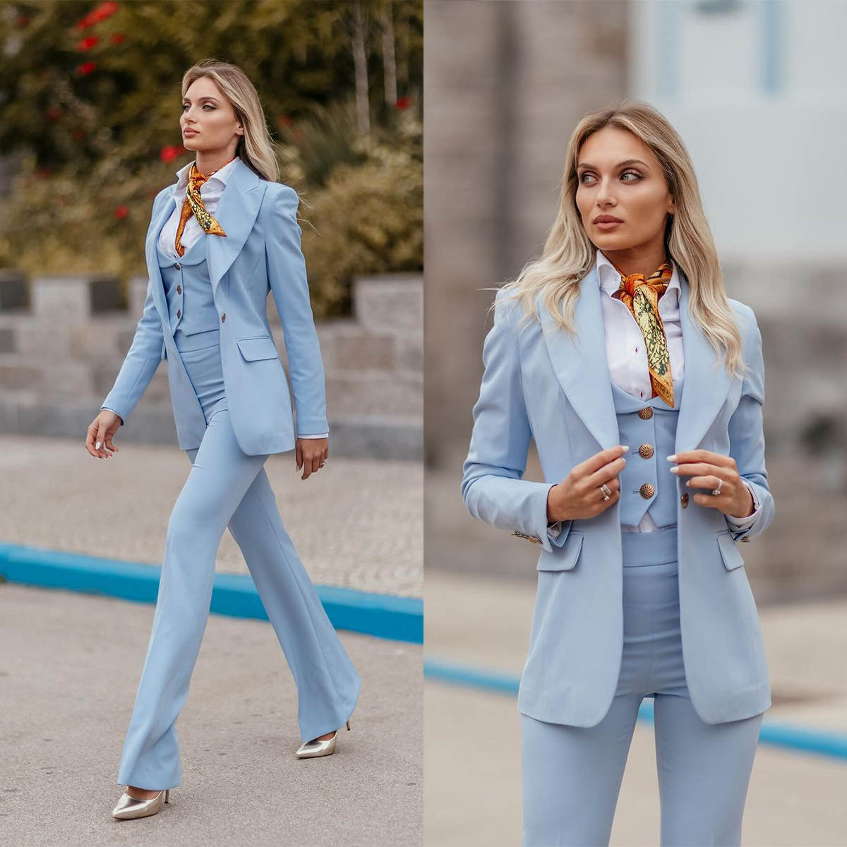Women Formal Party Wear Dress - بدلات رسمية نسائية باللون الأزرق السماوي