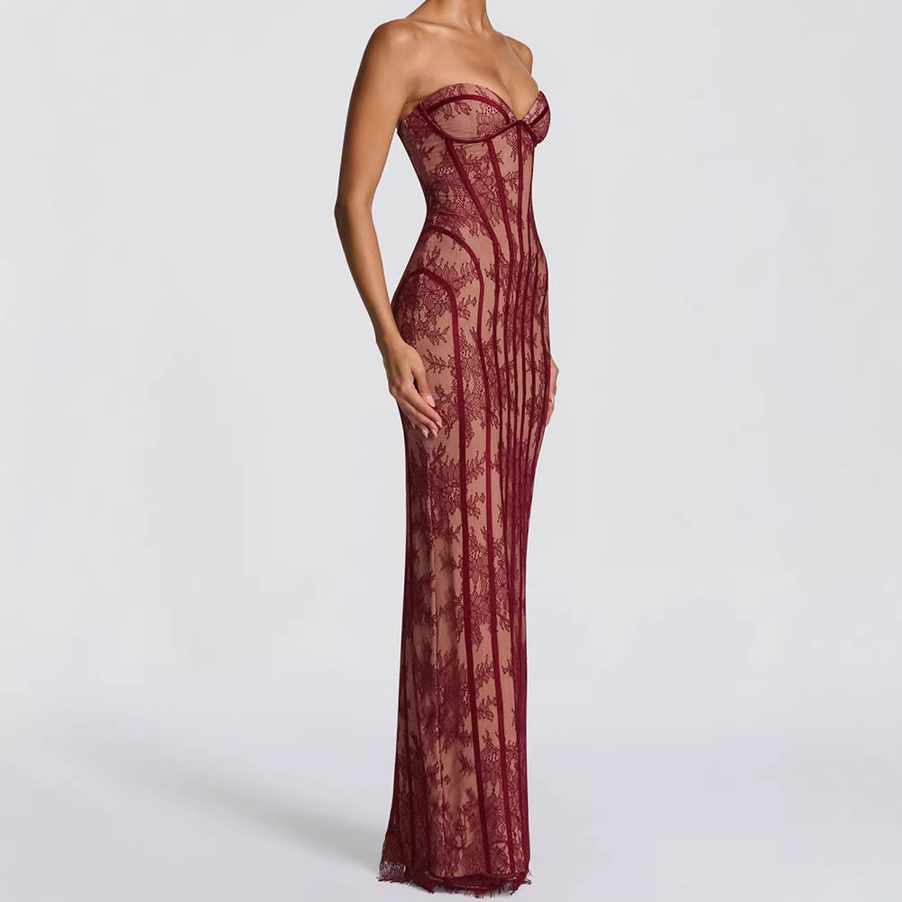 Women Formal Party Wear Dress - فستان ماكسي ضيق بدون حمالات للنساء