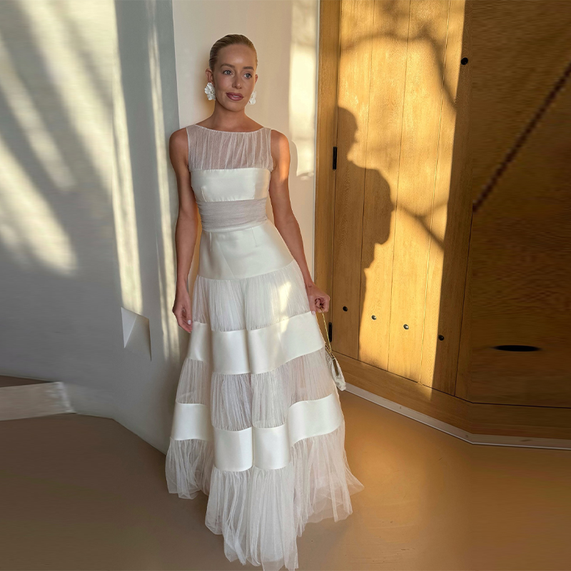 فستان سهرة نسائي أنيق أبيض بدو - مراجعة Women'S Formal Dinner Wear وسعره